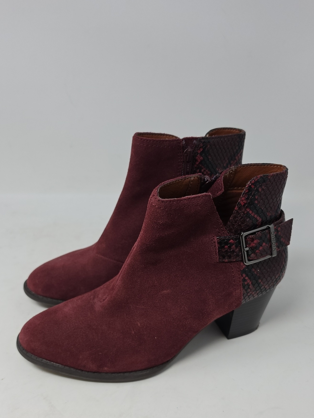 Vionic Women’s Burgundy Suede Ankle Boots with Buckle Size 8